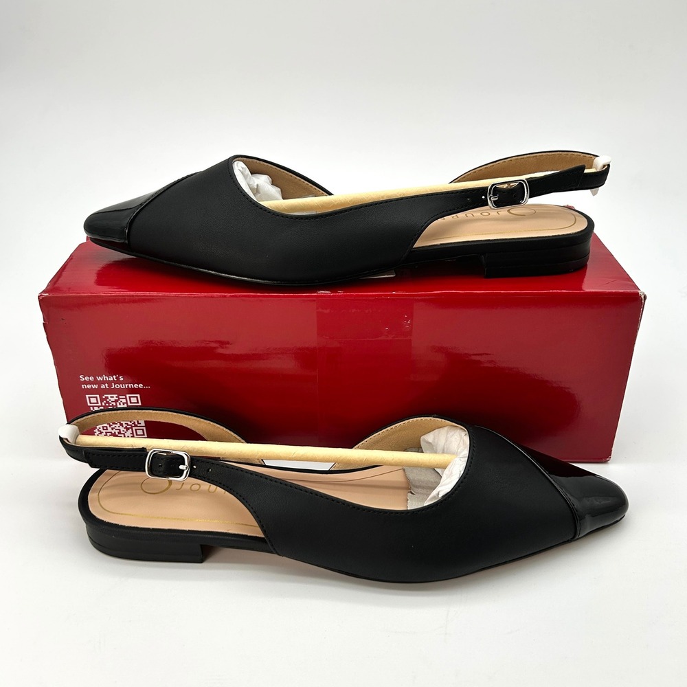 Slingback Flats Journee Collection Daphnne Womens Size 7 Black Vegan Leather NEW - Picture 1 of 7